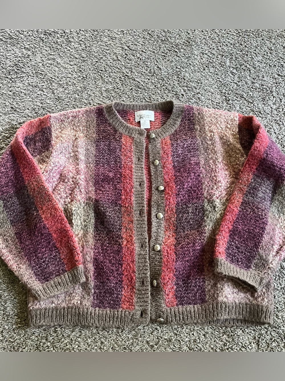 Christopher & Banks Vintage Wool Blend Knit Striped Cardigan Button Down Medium
